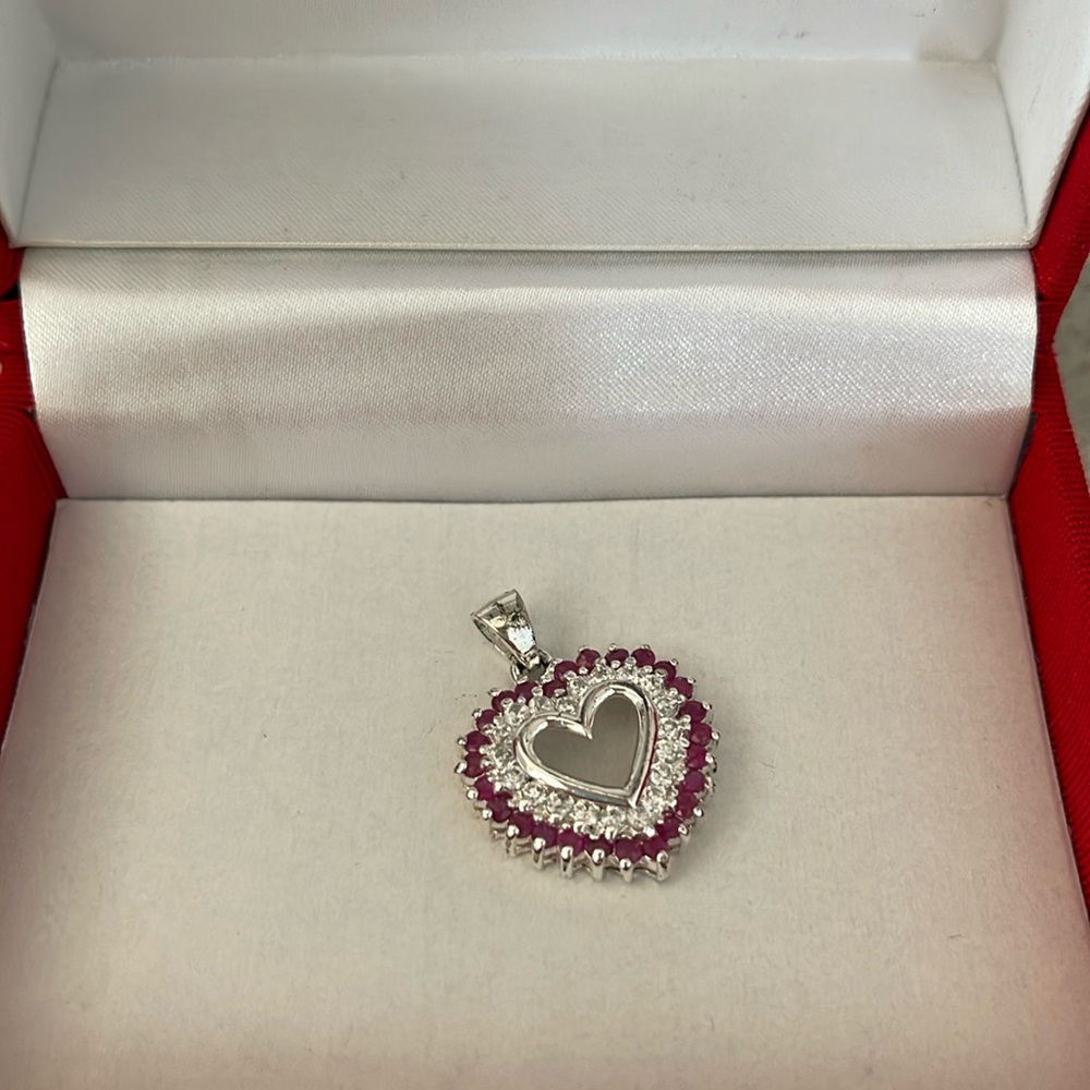 Genuine Ruby/CZ Heart Slider Pendant - Picture 5 of 11